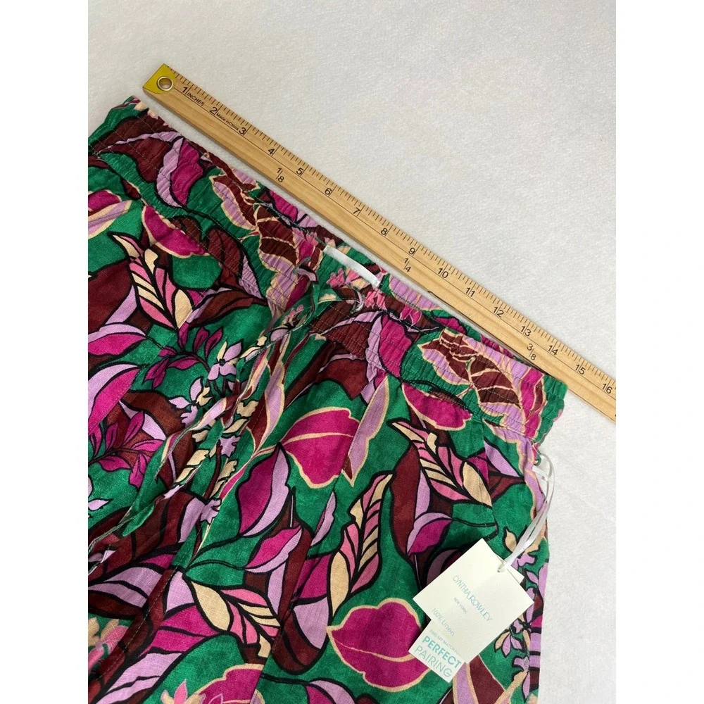 Cynthia Rowley Floral Tropical 100% Linen Wide Leg Bohemian Lightweight Pants M